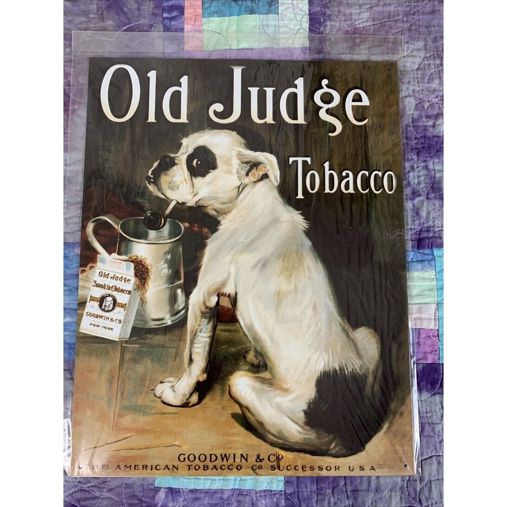 Old Judge Smoking Tobacco Goodwin Bull Dog Metal Sign 12.5” x 16” Reproduction